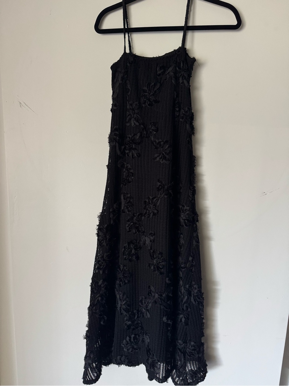 Black Floral Crochet Spaghetti Strap Dress—Size S